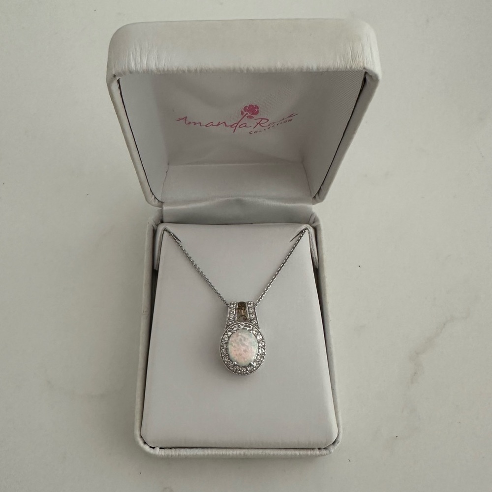 Amanda Rose Lab Created Opal Pendant Necklace - 18” Silver Chain